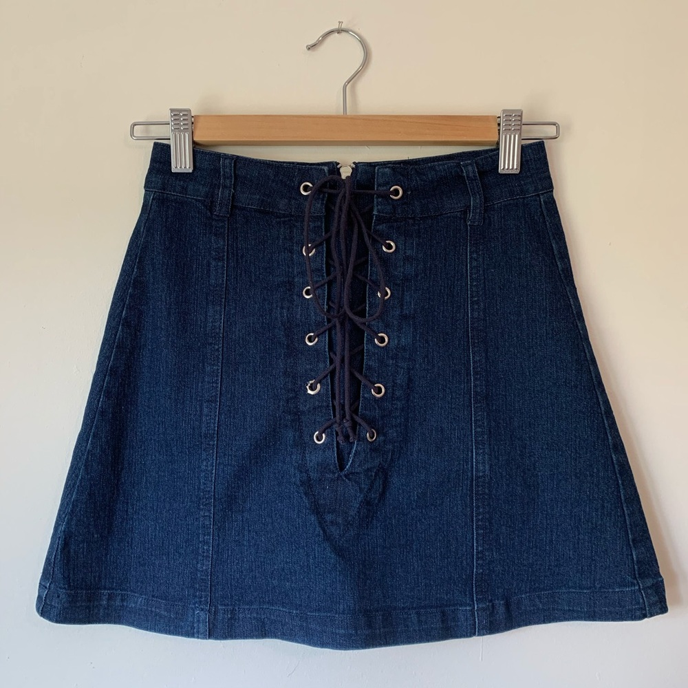 Denim Mini Skirt with Tie Front